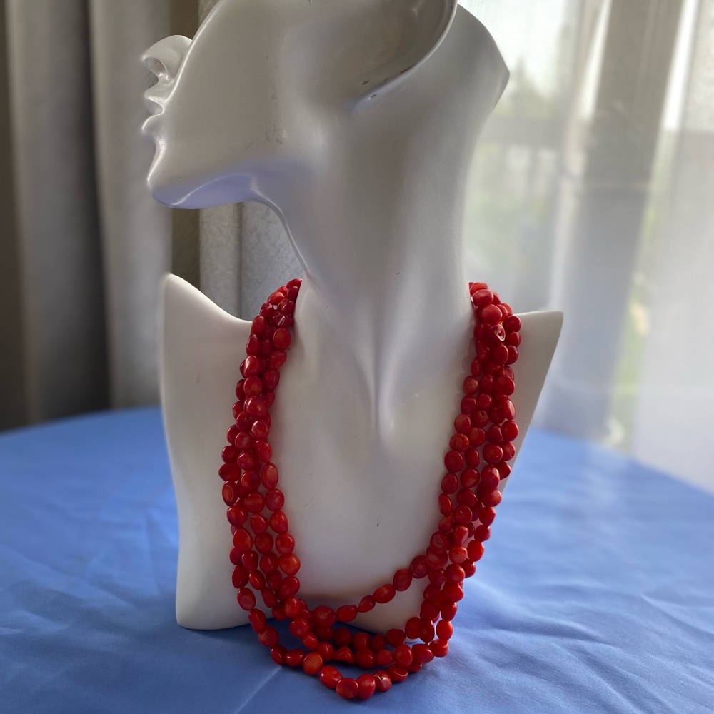Lucas Lameth Luc 925 Sterling Silver 5 Strands Red Coral necklace